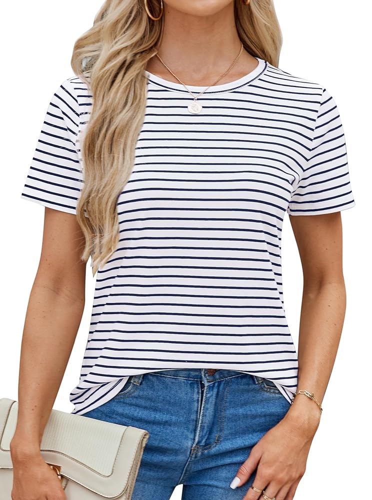 LilyCoco Women's Striped Shirt Short Sleeve Tops Crewneck T